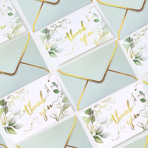 Winoo Design Heavy Duty Green Thank You Cards with Envelopes Greenery - 36 PK - 4x6 Inches Wedding Thank You Cards Baby Shower Thank You Notes for Bridal Shower Business Birthday