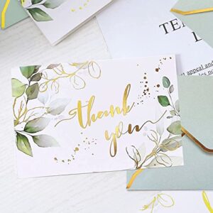 Winoo Design Heavy Duty Green Thank You Cards with Envelopes Greenery - 36 PK - 4x6 Inches Wedding Thank You Cards Baby Shower Thank You Notes for Bridal Shower Business Birthday