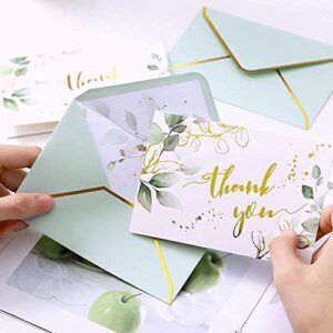 Winoo Design Heavy Duty Green Thank You Cards with Envelopes Greenery - 36 PK - 4x6 Inches Wedding Thank You Cards Baby Shower Thank You Notes for Bridal Shower Business Birthday