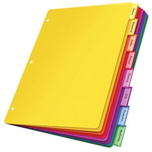 oxford plastic binder dividers, 8 tab, insertable multicolor tabs, letter size, 6 sets (89601)