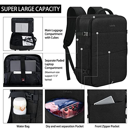 Travel Backpack for Men Women 17 Inch Flight Approved Carry on Backpack Waterproof Large 40L Luggage Daypack Business College School Weekender Overnight Laptop Backpack with 3 Packing Cubes, Black