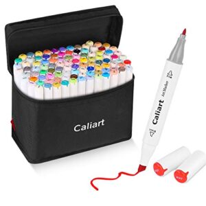 caliart 100 colors artist alcohol markers dual tip art markers twin sketch markers pens permanent alcohol based markers with case for adult kids coloring drawing sketching card making illustration