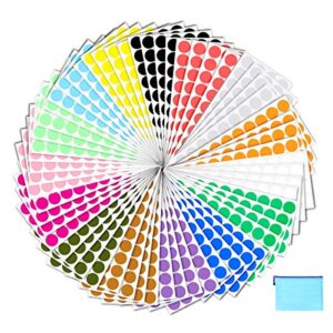 pack of 2400 3/4″ round color coding circle dot sticker labels – 15 assorted colors, zipper file bag included for easy storage