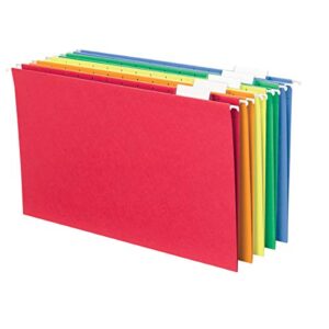 smead hanging file folder with tab, 1/5-cut adjustable tab, legal size, assorted primary colors, 25 per box (64159)