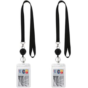youowo lanyard black retractable badge reel with id badge holder with badge reel clip for id card badges holders vertical punched zipper waterproof 2 pack