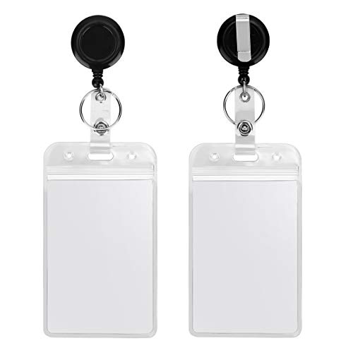 YOUOWO Lanyard Black Retractable Badge Reel with ID Badge Holder with Badge Reel Clip for id Card Badges Holders Vertical Punched Zipper Waterproof 2 Pack