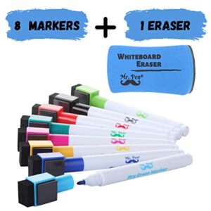 Mr. Pen- Magnetic Dry Erase Markers, 8 Pack with 1 Dry Erase Eraser, Dry Erase Markers Magnetic, Dry Erase Markers with Magnet, Dry Erase Magnetic Markers, Dry Erase Pens Fine Tip, Fine Tip Dry Erase