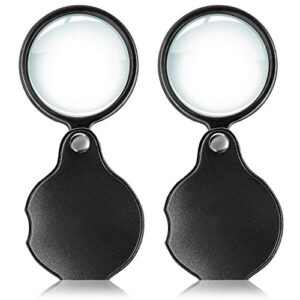 wapodeai 2pcs 10x small pocket magnify glass premium folding mini magnifying glass with rotating protective sheath, apply to reading, science, jewelry, hobbies, books, 1.96in