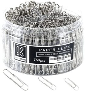 kempshott 750 paper clips assorted sizes small, medium and large paper clips for paperwork ideal for home, school and office use (assorted, silver)