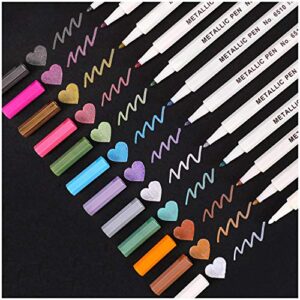 dyvicl metallic marker pens – 12 colors hard fine tip metallic markers for black paper, adult coloring, card making, rock painting, scrapbooking crafts, diy photo album