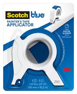 scotch blue painters tape applicator, applies painter’s tape in one continuous strip, paint tape applicator for trim, windows and door frames, 1.41 inches x 20 yards, 1 starter roll