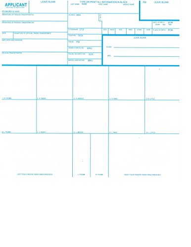 FBI Fingerprint Cards, Form FD-258, 3 pack