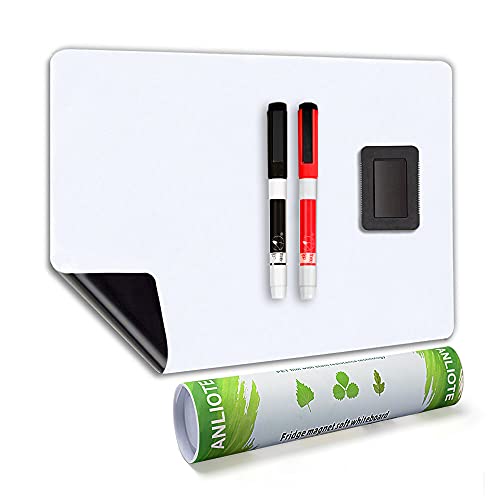 Magnetic Dry Erase Board Fridge White Board Sheet 20x13"-Easy to Write and Clean, Flexible Refrigerator Magnet Whiteboard Notepad for Home Kitchen Memo Grocery List, 2 Markers and Eraser with Magnets