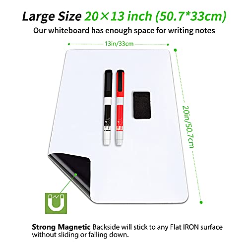 Magnetic Dry Erase Board Fridge White Board Sheet 20x13"-Easy to Write and Clean, Flexible Refrigerator Magnet Whiteboard Notepad for Home Kitchen Memo Grocery List, 2 Markers and Eraser with Magnets