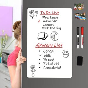 Magnetic Dry Erase Board Fridge White Board Sheet 20x13"-Easy to Write and Clean, Flexible Refrigerator Magnet Whiteboard Notepad for Home Kitchen Memo Grocery List, 2 Markers and Eraser with Magnets