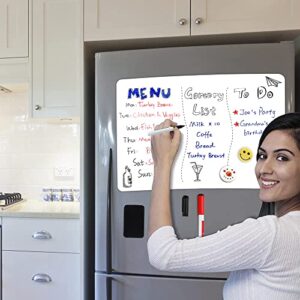 Magnetic Dry Erase Board Fridge White Board Sheet 20x13"-Easy to Write and Clean, Flexible Refrigerator Magnet Whiteboard Notepad for Home Kitchen Memo Grocery List, 2 Markers and Eraser with Magnets