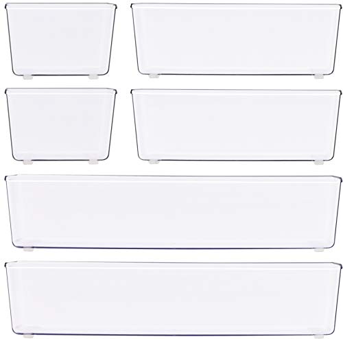 6 Pack - Simple Houseware Clear Plastic Desk Drawer Organizers