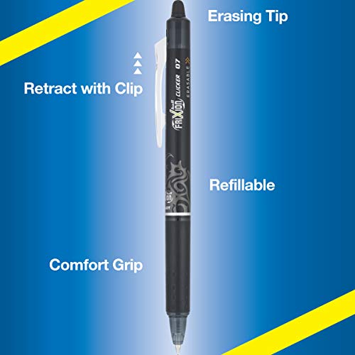 PILOT FriXion Clicker Erasable, Refillable & Retractable Gel Ink Pens, Fine Point, Black Ink, 12-Pack (31450)