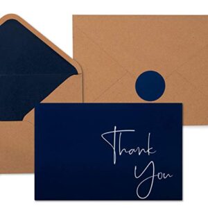 100 navy blue thank you cards with envelopes & stickers | classy thank you notes bulk box set | large professional looking 4” x 6″ cards perfect for business, graduation, baby shower & wedding