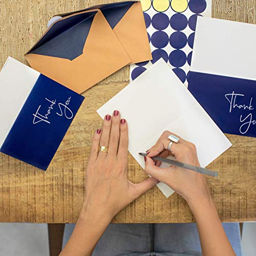 100 Navy Blue Thank You Cards with Envelopes & Stickers | Classy Thank You Notes Bulk Box Set | Large Professional Looking 4” x 6" Cards Perfect for Business, Graduation, Baby Shower & Wedding
