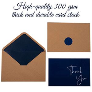 100 Navy Blue Thank You Cards with Envelopes & Stickers | Classy Thank You Notes Bulk Box Set | Large Professional Looking 4” x 6" Cards Perfect for Business, Graduation, Baby Shower & Wedding