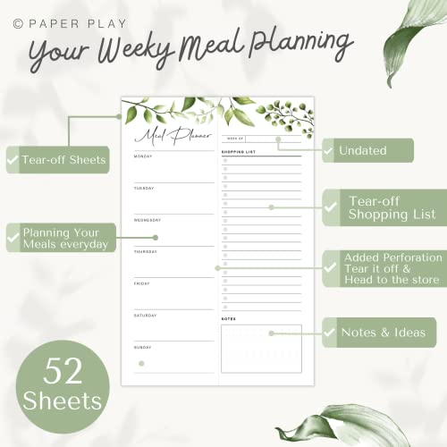 Magnetic Meal Planning Pad for Fridge 52 Undated Tear-off Sheets | 6x9 Inch Meal Planning Notepad | Notebook for Meal Planner and Grocery List with Magnet | Weekly Meal Planner for kitchen with Tear Off Shopping List