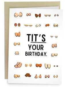sleazy greetings funny birthday card for women or men | cheeky boob card for him her | dirty adult friend bday card with envelope | tit’s your birthday