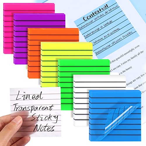 BABORUI 350 Sheets Transparent Sticky Notes with Lines, 7 Pads Lined Translucent Sticky Notes, 3x3 Inch Clear Sticky Notes Lined for Aesthetic School Office Supplies