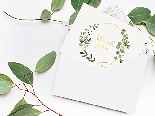 VEEYOL 100 Gold Foil Greenery Thank You Cards with Envelopes, Watercolor Foliage Thank You Notes For Wedding, Baby Shower, Graduation, Bridal, Business, Anniversary