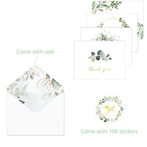 VEEYOL 100 Gold Foil Greenery Thank You Cards with Envelopes, Watercolor Foliage Thank You Notes For Wedding, Baby Shower, Graduation, Bridal, Business, Anniversary