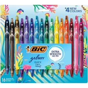 bic gel-ocity quick dry ocean themed gel pens, medium point (0.7mm), 16-count gel pen set, colored gel pens for note taking and journaling