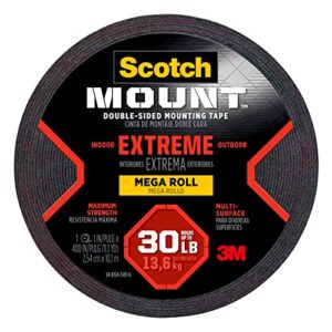 scotch-mount extreme double-sided mounting tape mega roll 414h-long-dc, 1 in x 400 in