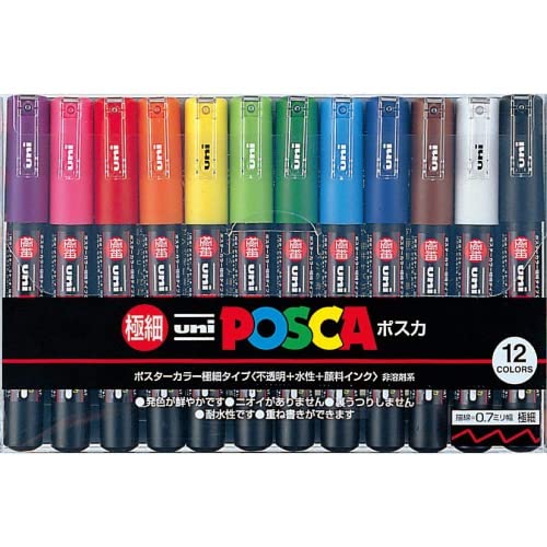 Uni-posca Paint Marker SPECIAL SET (a) , Mitsubishi Pencil, Poster Colour Marking Pens Extra Fine Point 12 Colours (PC-1M12C) , Gold and Silver