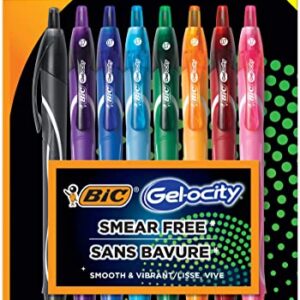 BIC Gel-ocity Quick Dry (Dries Up To 3x Faster) SUPER BRIGHT COLORS 8 Pack, Smear Free, Assorted Colors Retractable Gel Pens, Medium Point (0.7mm), Colorful Pens for adults Women & Men.