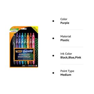 BIC Gel-ocity Quick Dry (Dries Up To 3x Faster) SUPER BRIGHT COLORS 8 Pack, Smear Free, Assorted Colors Retractable Gel Pens, Medium Point (0.7mm), Colorful Pens for adults Women & Men.