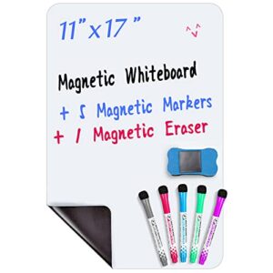 inmorven 17 x 11 inches magnetic dry erase whiteboard sheet, white board for fridge, with 5 colored markers and 1 eraser, small message center for family office refrigerator and kitchen shopping list