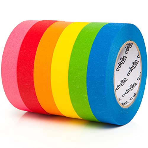 Craftzilla Colored Masking Tape – 6 Jumbo Rolls – 990 Feet x 1 Inch of Colorful Craft Tape – Vibrant Rainbow Color Teacher Tape, Great for Art, Lab, Labeling & Classroom Decorations