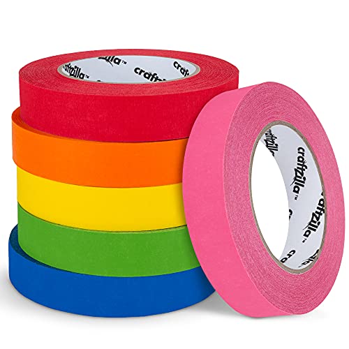 Craftzilla Colored Masking Tape – 6 Jumbo Rolls – 990 Feet x 1 Inch of Colorful Craft Tape – Vibrant Rainbow Color Teacher Tape, Great for Art, Lab, Labeling & Classroom Decorations