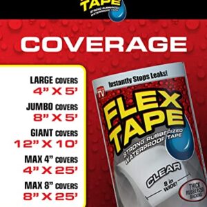 Flex Tape Rubberized Waterproof Tape, 4" x 5', Clear