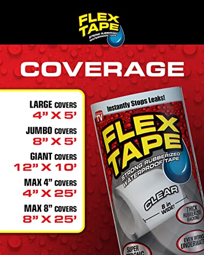 Flex Tape Rubberized Waterproof Tape, 4" x 5', Clear