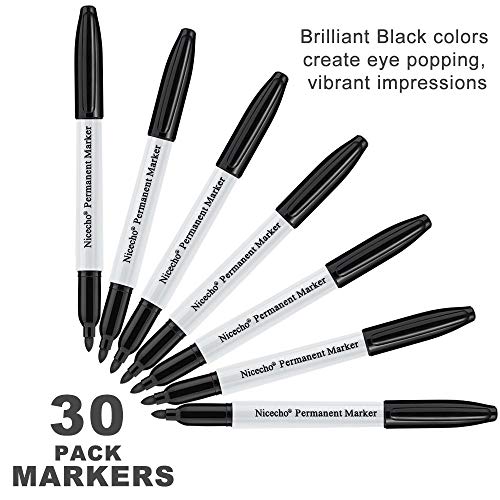 Permanent Markers, Black Permanent Marker Pens, 30 Count Fine Point Basic Marker Set