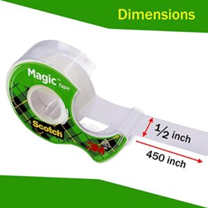 Magic Tape, 3 Rolls Tape with Tape Dispenser, Invisible Tape, Clear Tape, 1/2 x 450 Inches Tape Rolls + Scissors All Purpose