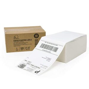 buhbo 4″ x 6″ direct thermal shipping label (500 fanfold labels) – rollo compatible – commercial grade white