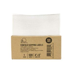 Buhbo 4" x 6" Direct Thermal Shipping Label (500 Fanfold Labels) - Rollo Compatible - Commercial Grade White