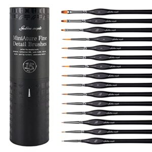 miniature paint brushes, 15pc model brushes micro detail paint brush set, fine detailing for acrylics, oils, watercolors & paint by number, citadel, figurine, warhammer 40k (black)