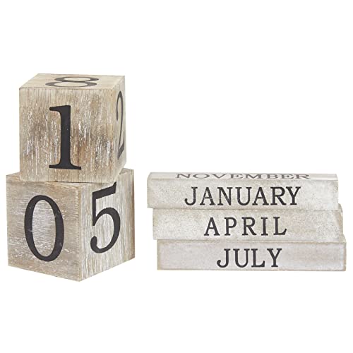 Wooden Perpetual Date Desk Calendar Blocks for Teachers, Farmhouse Office Decor (5 x 4 In)