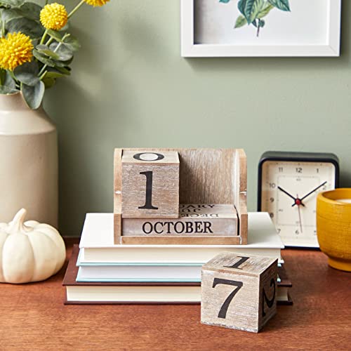 Wooden Perpetual Date Desk Calendar Blocks for Teachers, Farmhouse Office Decor (5 x 4 In)