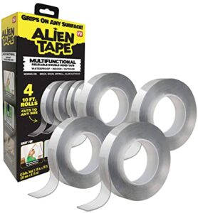 alientape 4 rolls nano double-sided tape, multipurpose removable adhesive transparent grips – washable strong sticky heavy duty for carpet photo frame poster decor as seen on tv