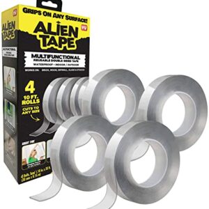 Alientape 4 Rolls Nano Double-Sided Tape, Multipurpose Removable Adhesive Transparent Grips - Washable Strong Sticky Heavy Duty for Carpet Photo Frame Poster Decor As Seen On TV