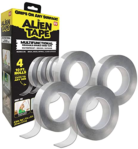 Alientape 4 Rolls Nano Double-Sided Tape, Multipurpose Removable Adhesive Transparent Grips - Washable Strong Sticky Heavy Duty for Carpet Photo Frame Poster Decor As Seen On TV